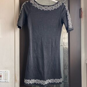 Gray Dress with White Embroidery and back cut out